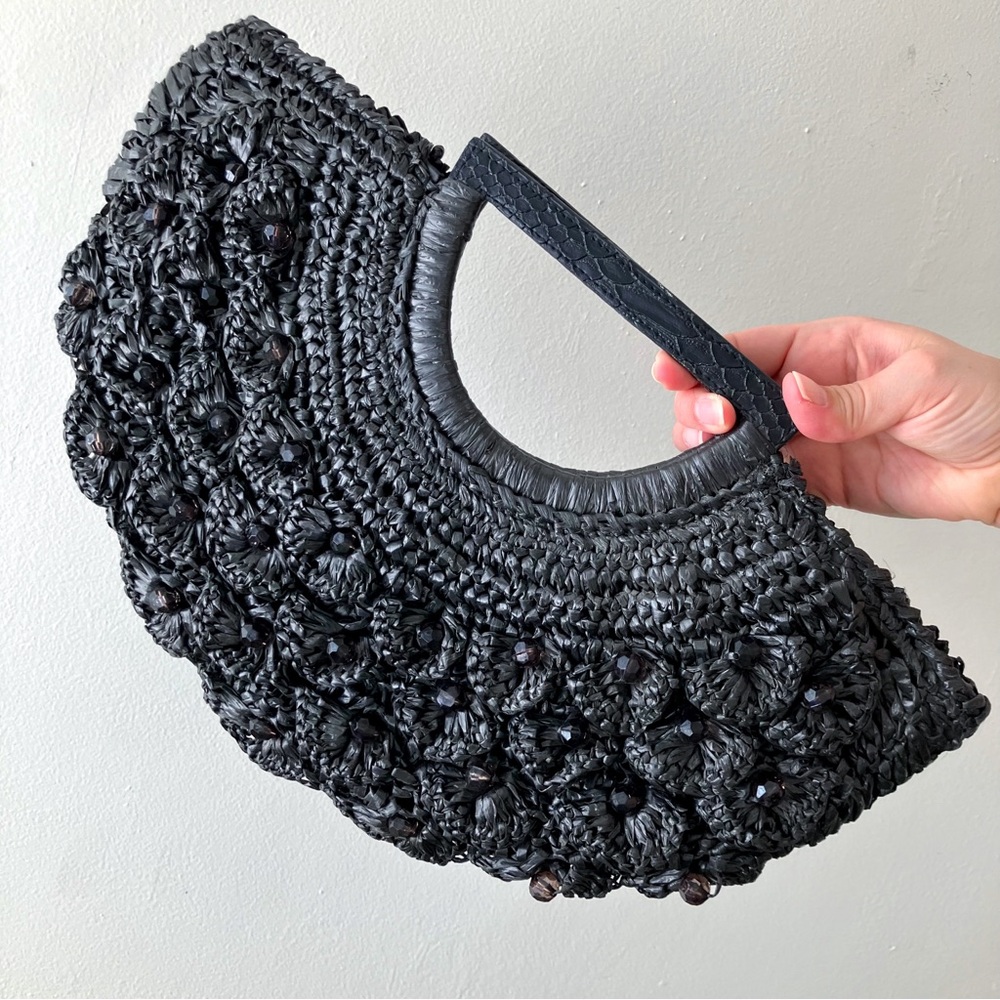 Vintage • Y2K Woven Beaded Clutch in Black